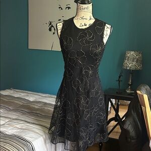DKNY Black Dress with Gold Floral Pattern